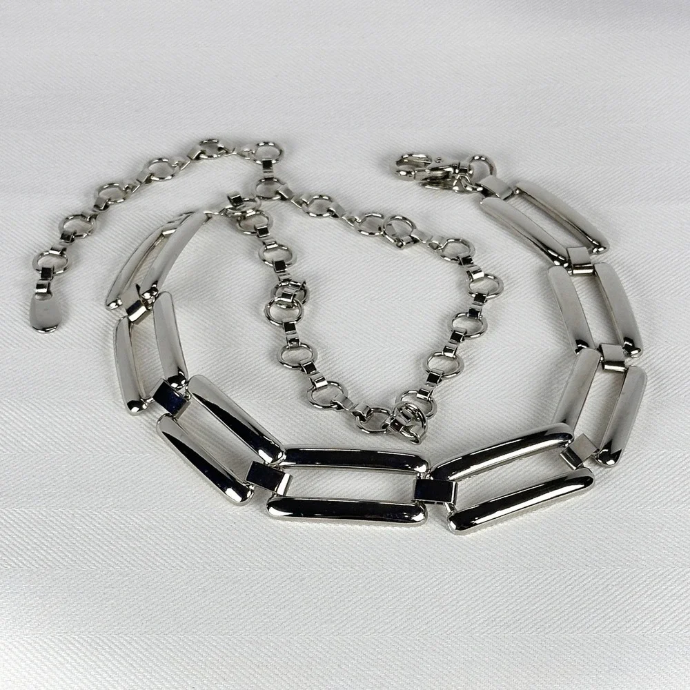 90s Italian Soho Design Silver‎ Metal Chain Belt Made in Italy Rectangular Links